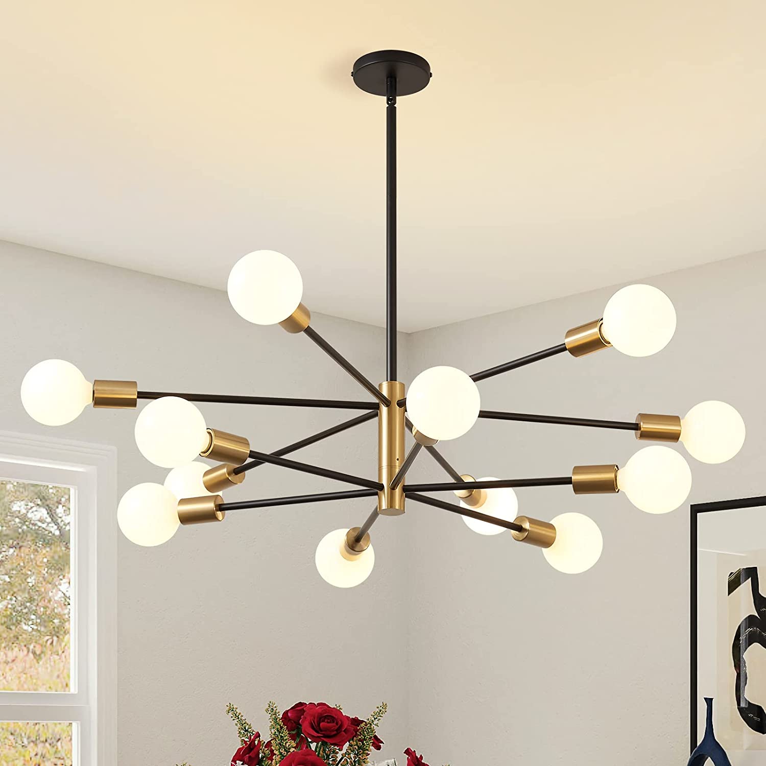 12-Light Black and Gold Chandelier